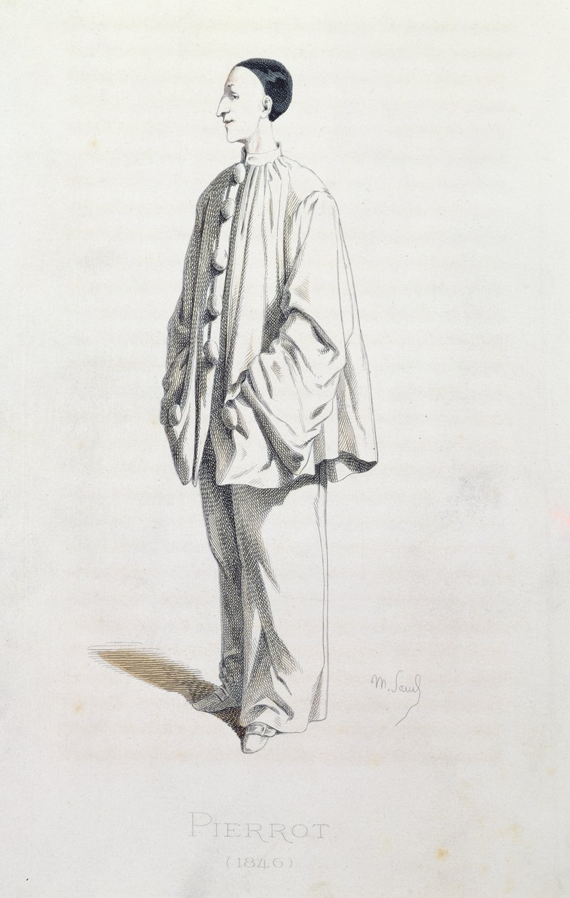 Pierrot, fra 'Masques et Bouffons' av kunstneren, gravert av A. Manceau, 1860 av Maurice Sand