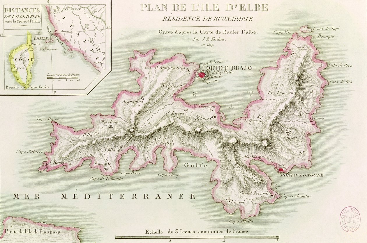 Kart over øya Elba, gravert av Jean-Baptiste Tardieu (1768-1837) 1814 av Baron Louis Albert Bacler d