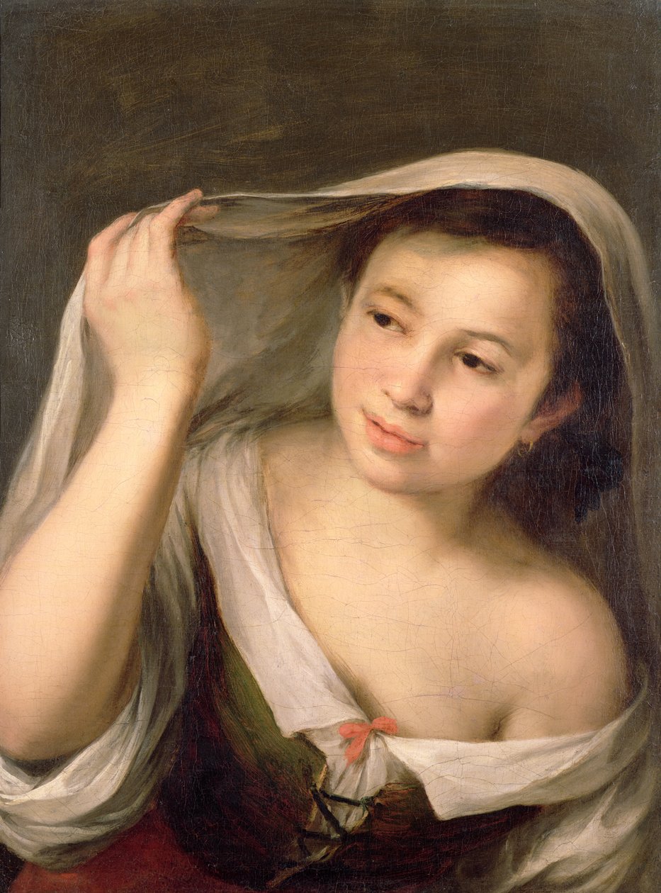 En ung jente løfter sløret av Bartolomé Esteban Murillo