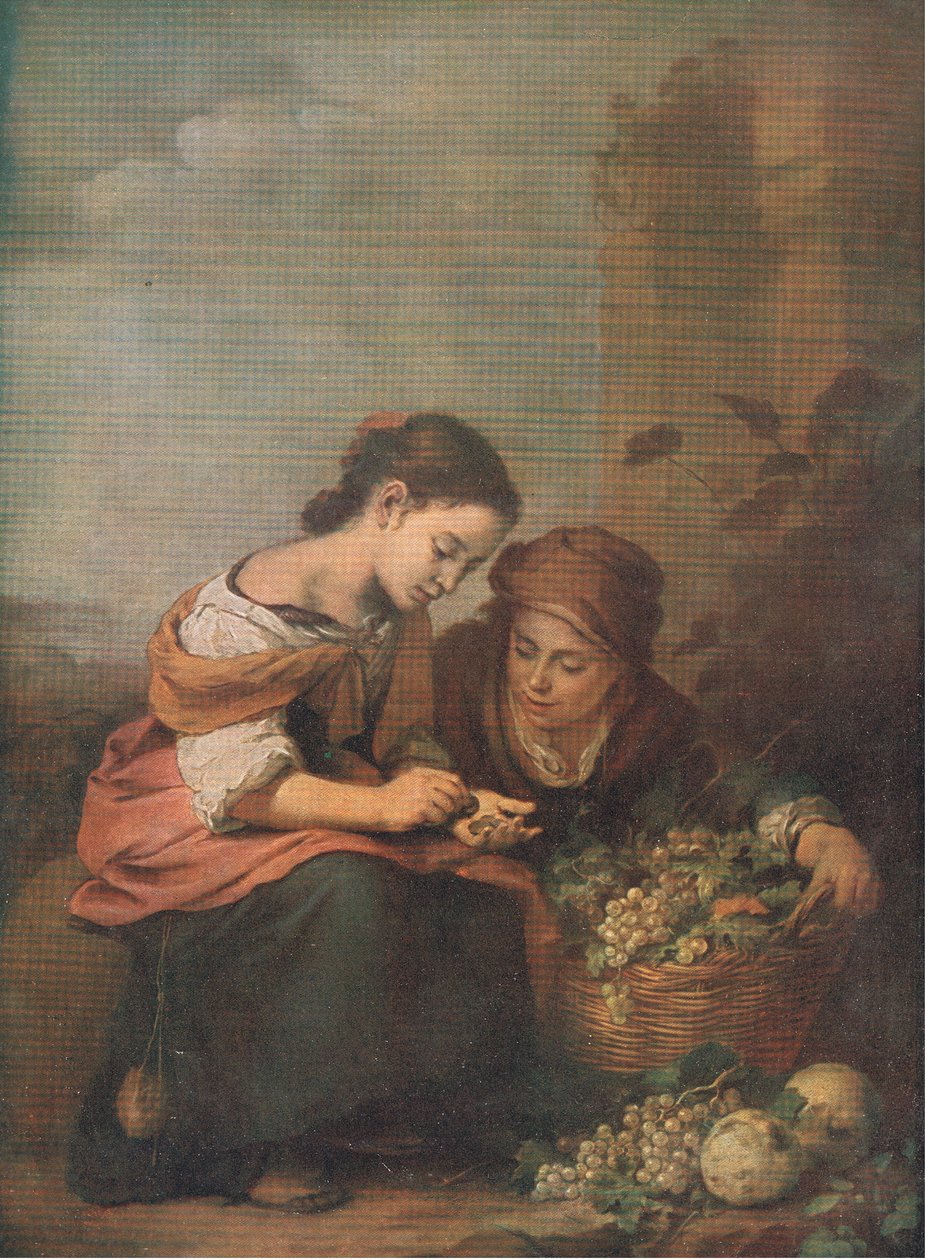 Fruktselgere som teller pengene sine, Bibbys Annual, 1916-17 av Bartolome Esteban after Murillo
