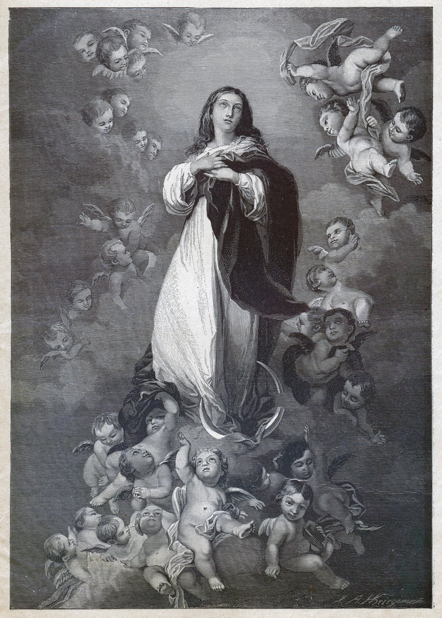 Ulastelig unnfangelse. (gravering, rundt 1900) av Bartolome Esteban (after) Murillo