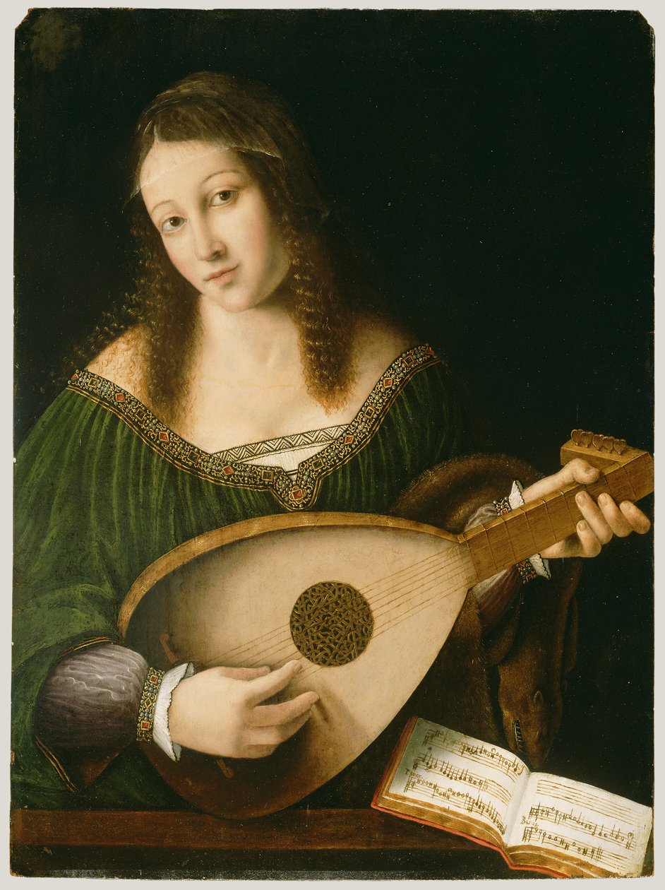 Lady Playing a Lute, ca. 1530 av Bartolomeo Veneto