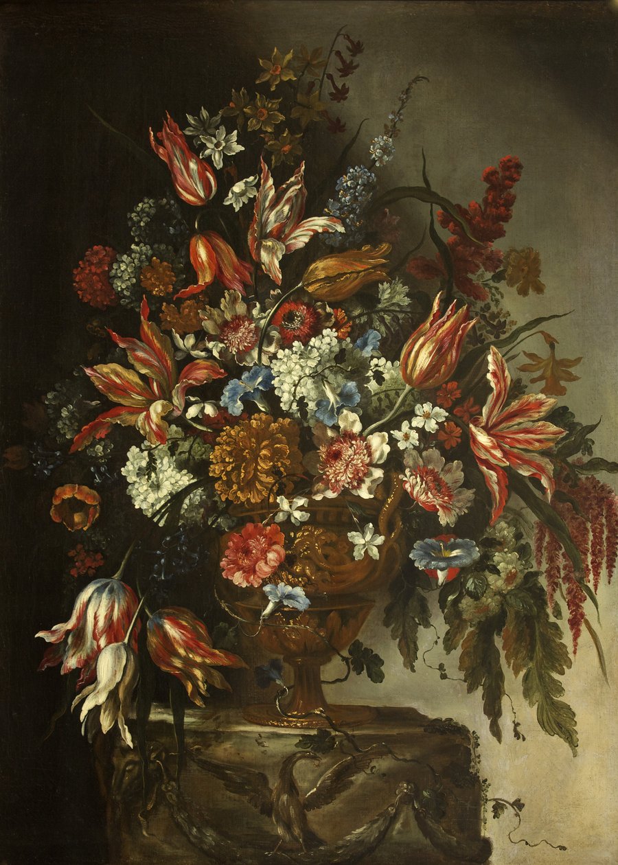 Blomsterstykke (olje på panel) av Bartolomeo (attr. to) Bimbi