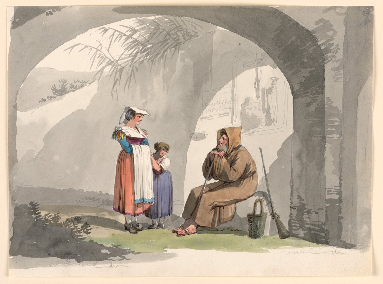 To jenter fra Frascati besøker en eremitt av Bartolomeo Pinelli