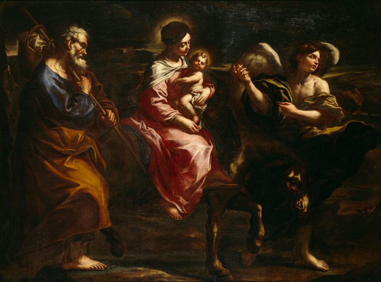 The Flight into Egypt (olje på lerret) av Bartolommeo Biscaino