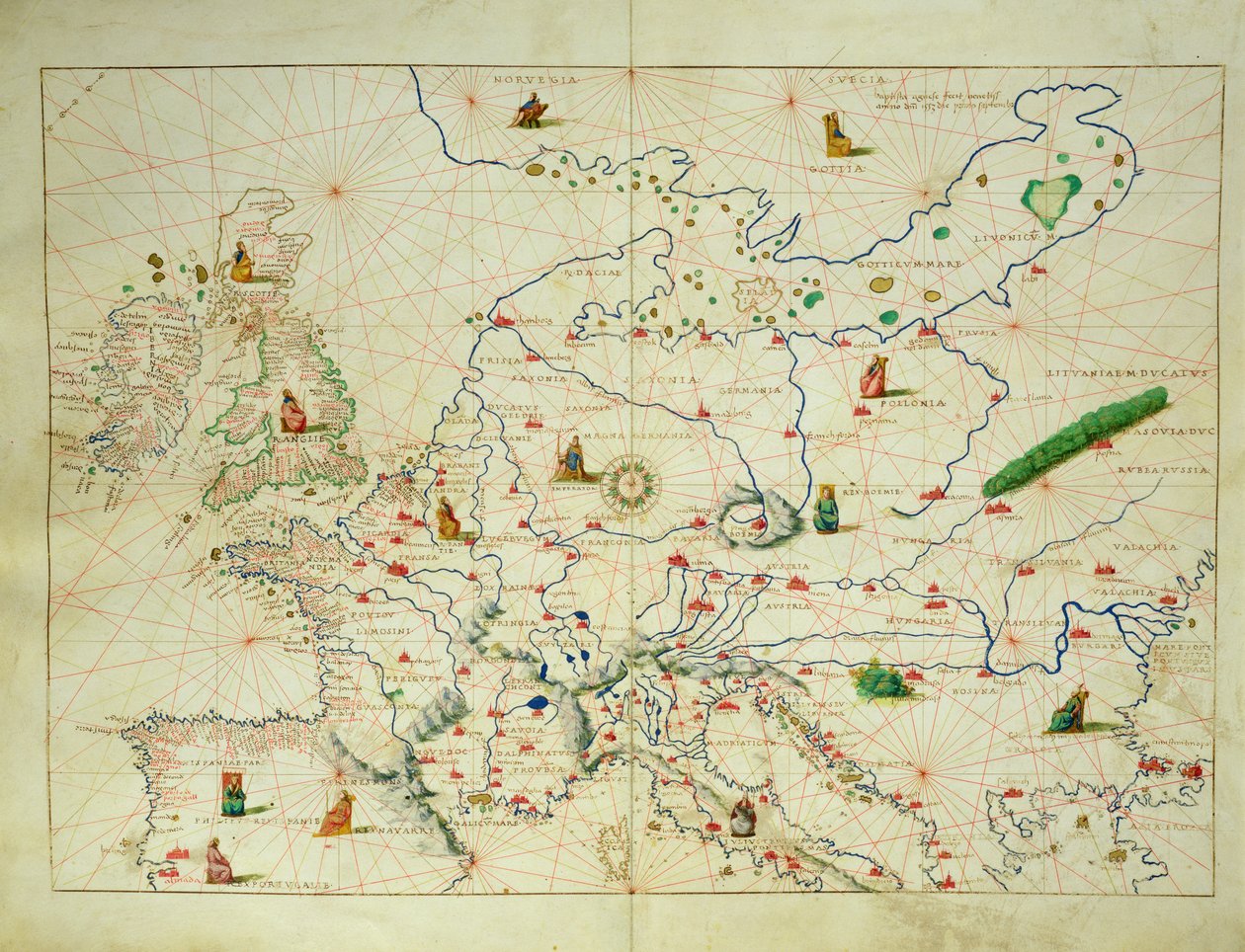 Europas kontinent, fra et verdensatlas i 33 kart, Venezia, 1. september 1553 (blekk på vellum) (se også 330950) av Battista Agnese