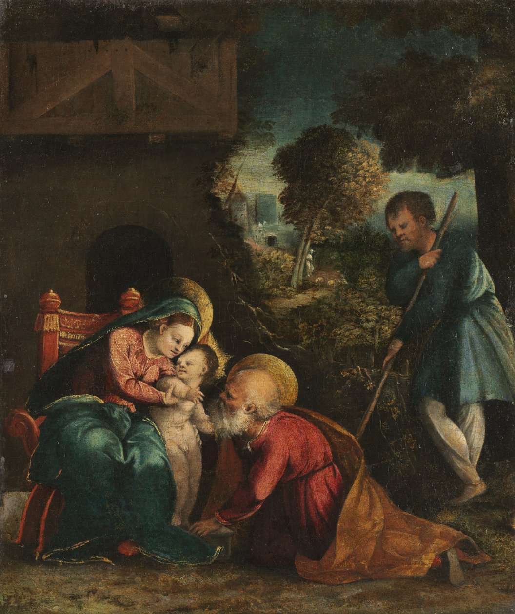 Hellig familie med en hyrde, tidlig på 1520-tallet. av Battista Dossi