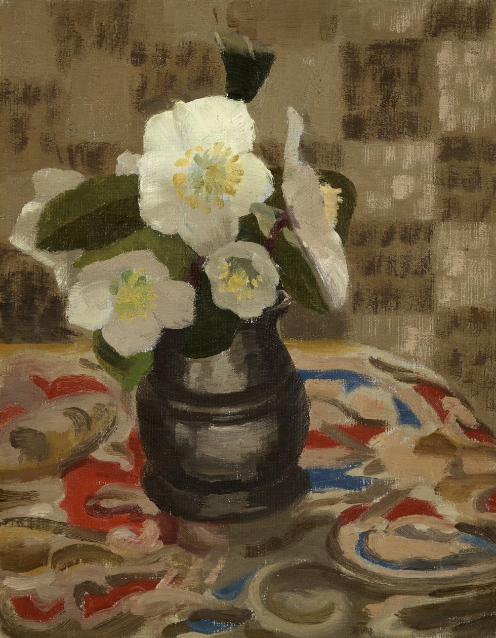 Juleroser (olje på lerretstavle) av Beatrice H. Budgett