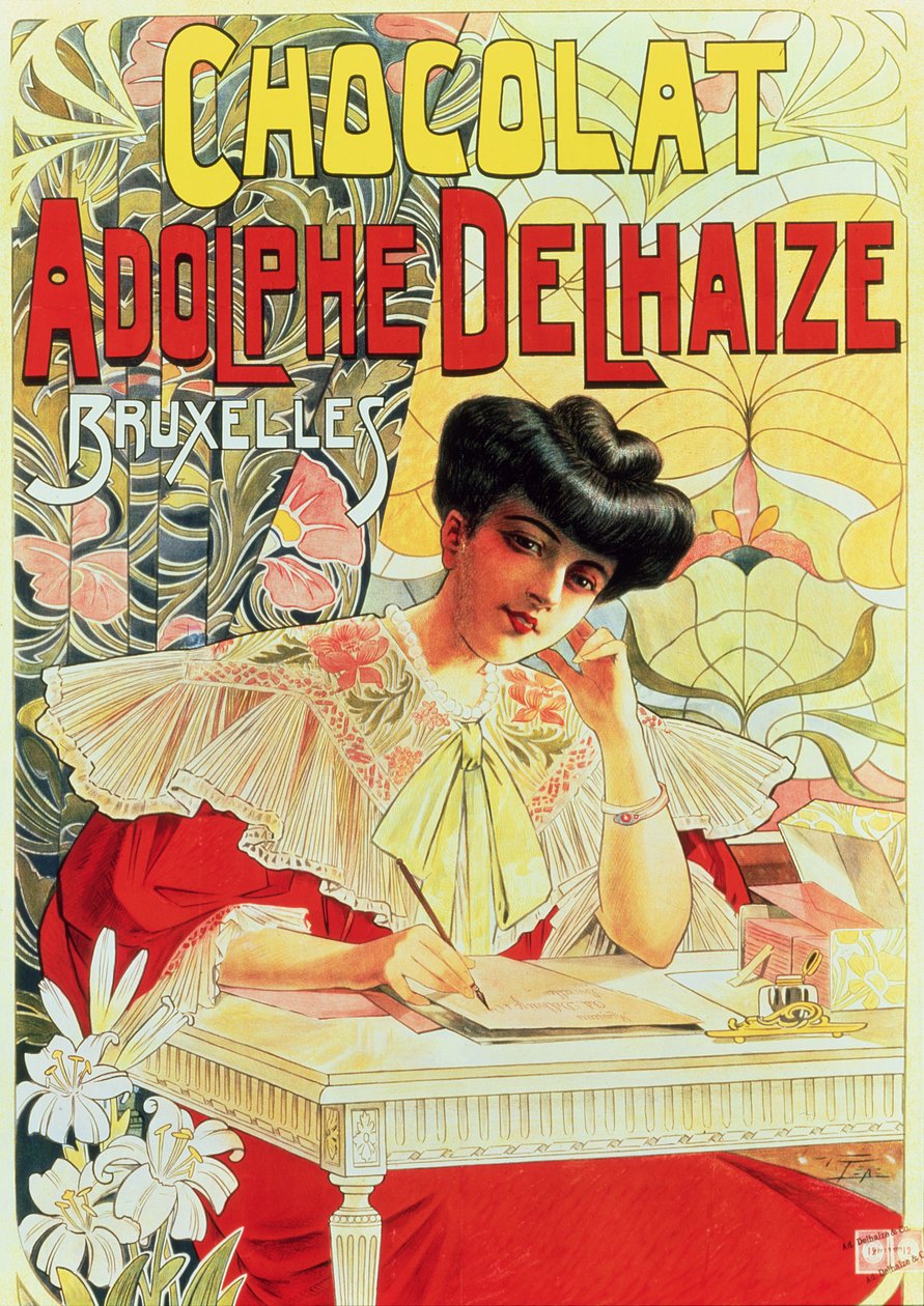 Plakatreklame for Adolphe Delhaize Chocolate, ca. 1900 av Belgian School