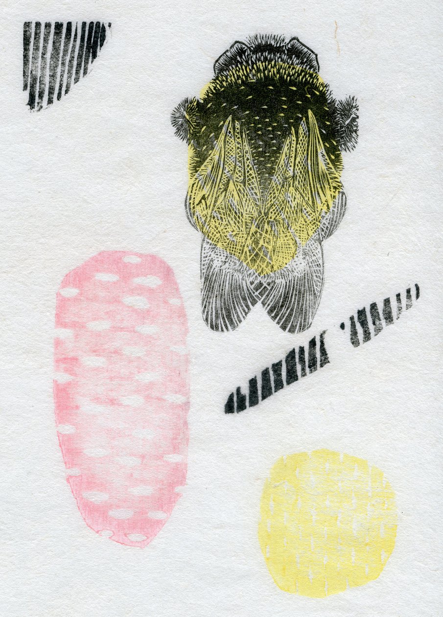 Atomic Bumblebee, 2013 (akvarell og olje på washi) av Bella Larsson