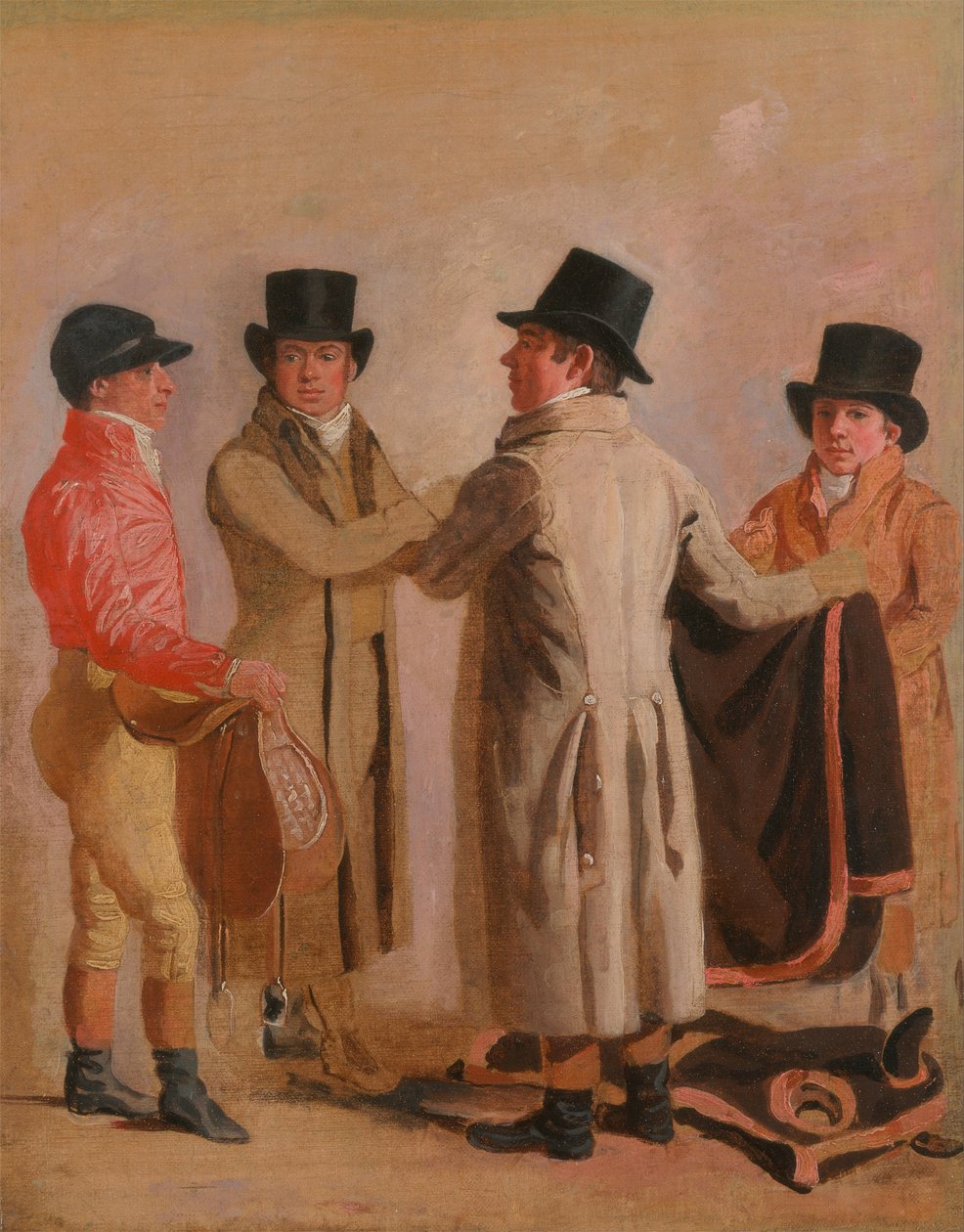 Jockey Frank Buckle, eier-oppdretter John Wastell, hans trener Robert Robson og en stall-gutt av Benjamin Marshall