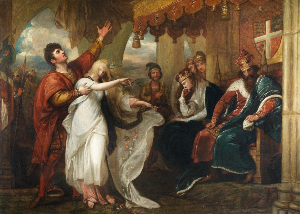 Hamlet- Akt IV, scene V (Ophelia før kongen og dronningen) av Benjamin West