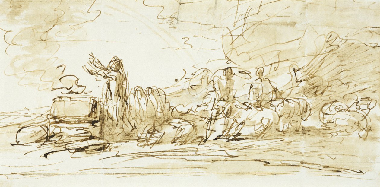 Noah Sacrificing, sannsynligvis 1797-1801 (penn-, blekk- og sepiavask på papir) av Benjamin West