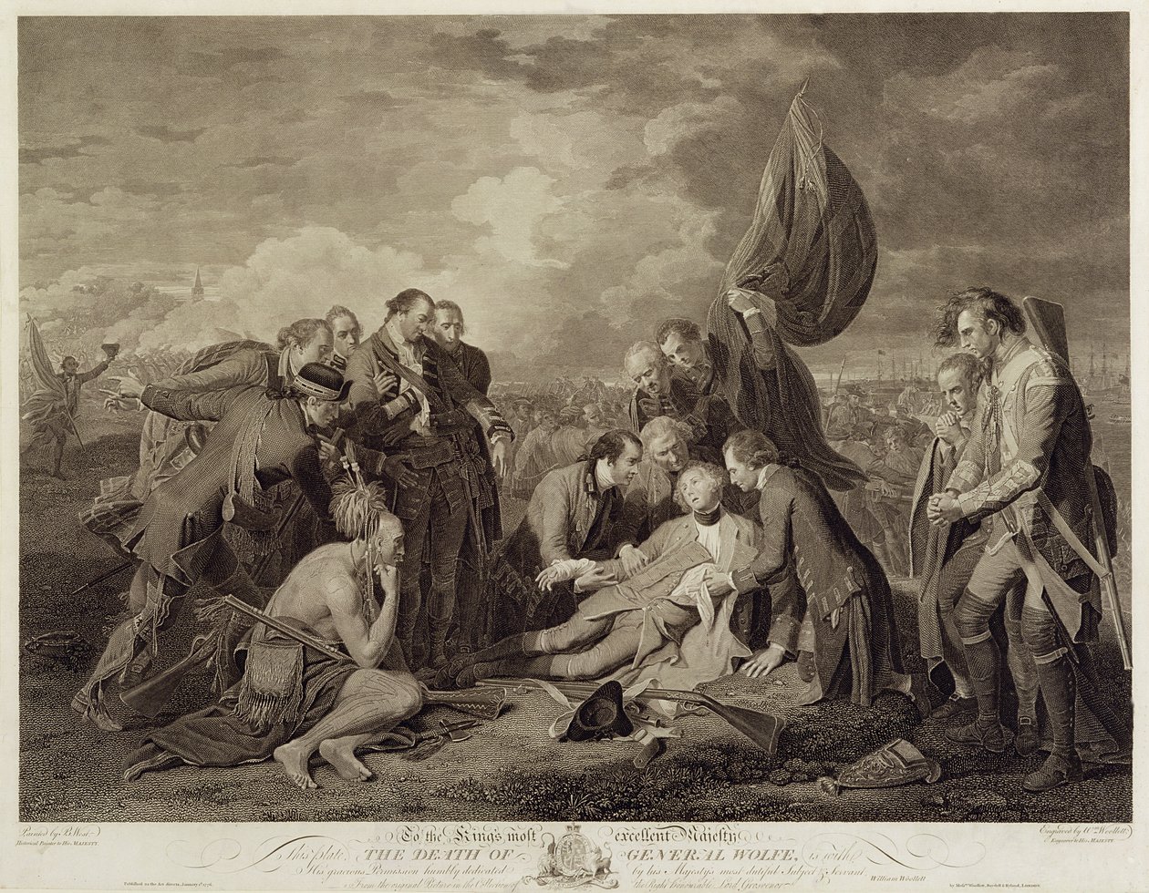The Death of General Wolfe (1727-59), gravert av William Woollett (1735-85) ca. 1776 av Benjamin West