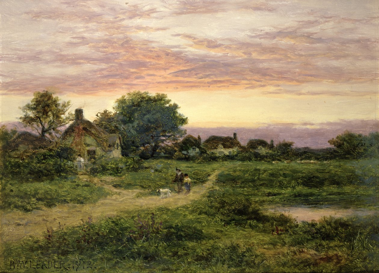 Worcestershire Cottages, 1912 (olje) av Benjamin Williams Leader