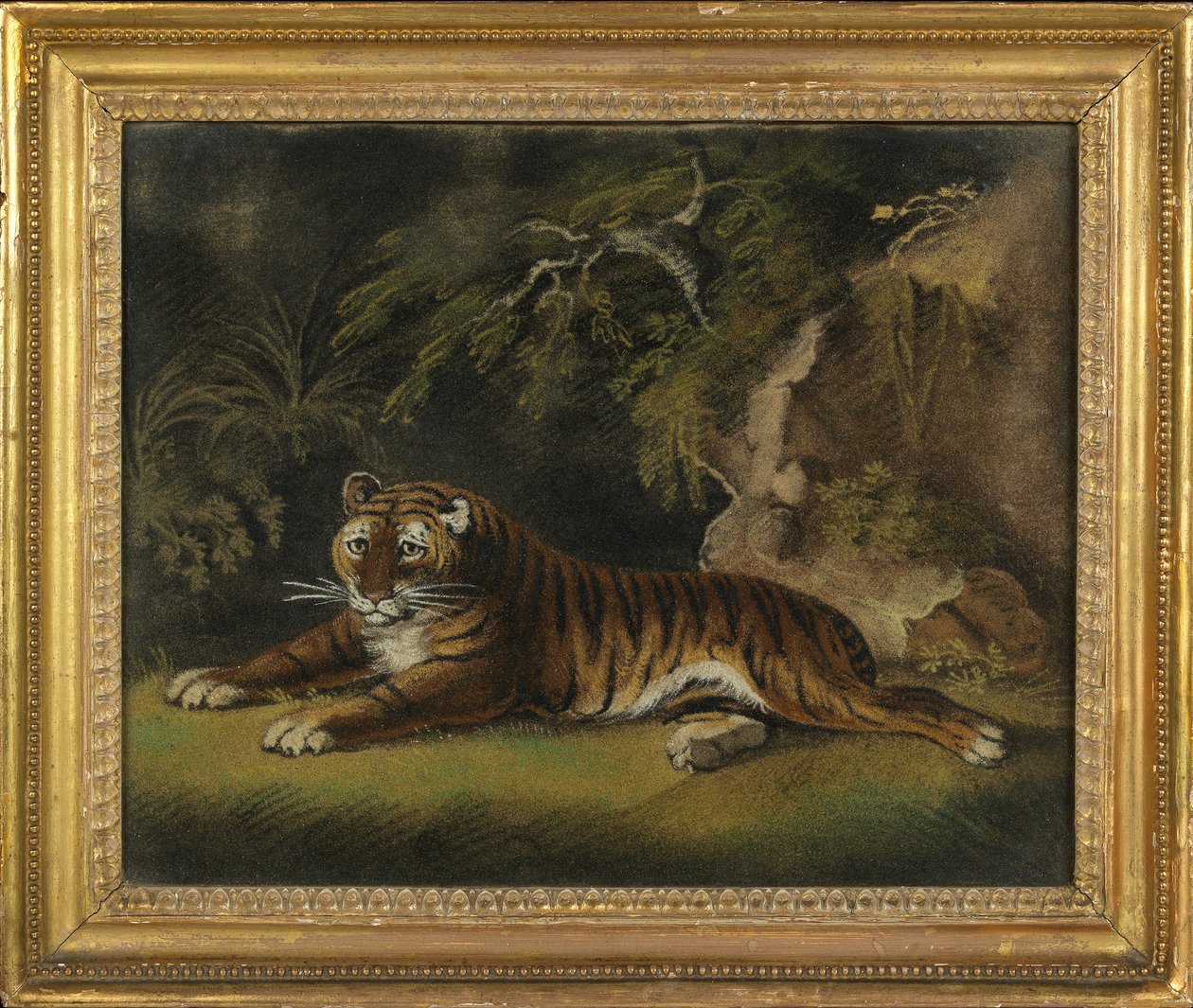 Tiger i et jungellandskap (sandbilde om bord) av Benjamin Zobel