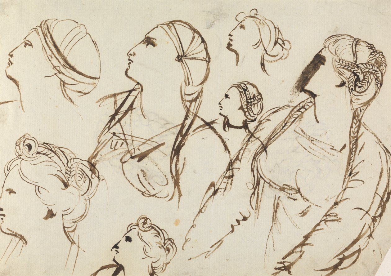 Studie av kvinners frisyrer av Benjamin Robert Haydon