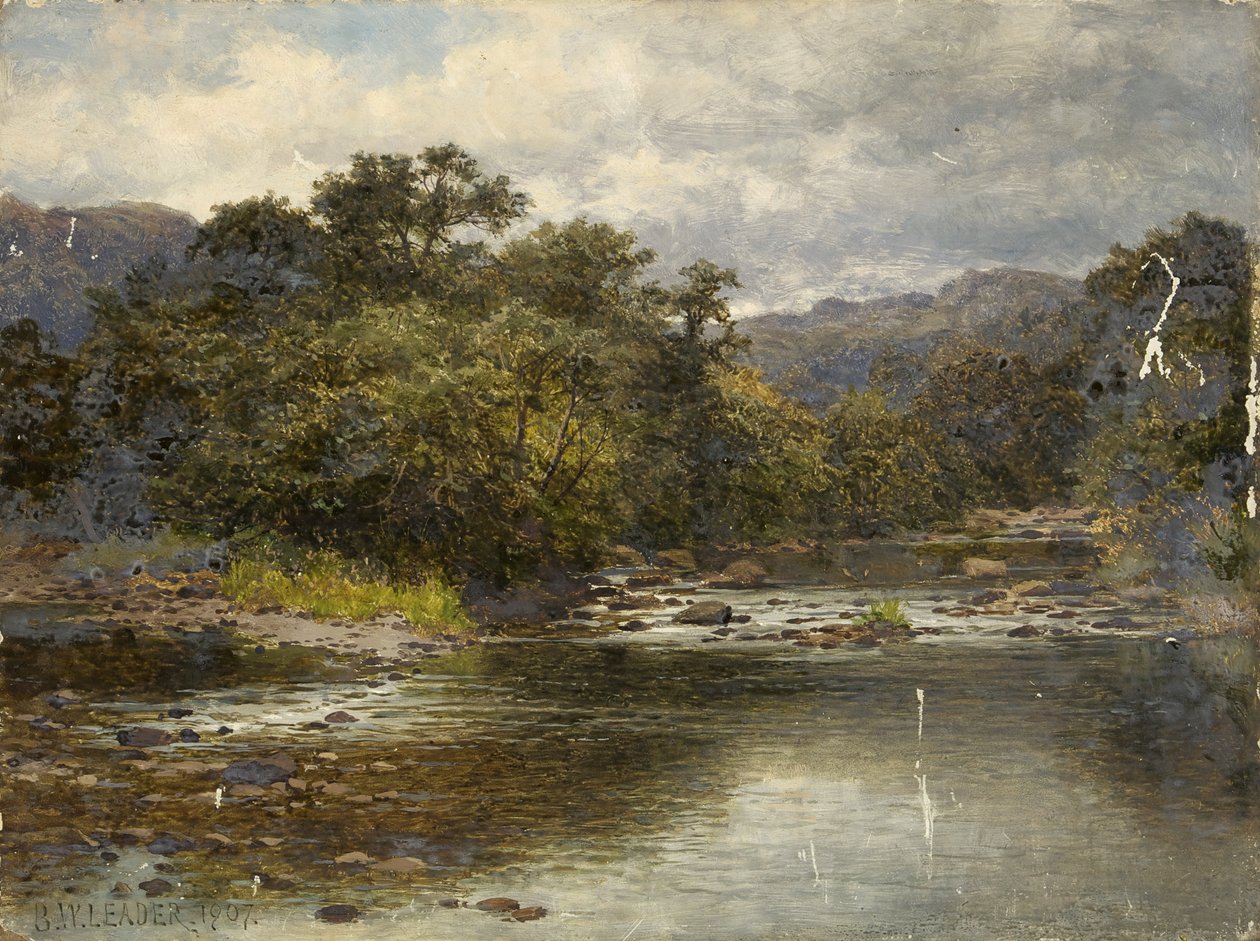 Ved elven Llugwy av Benjamin Williams Leader