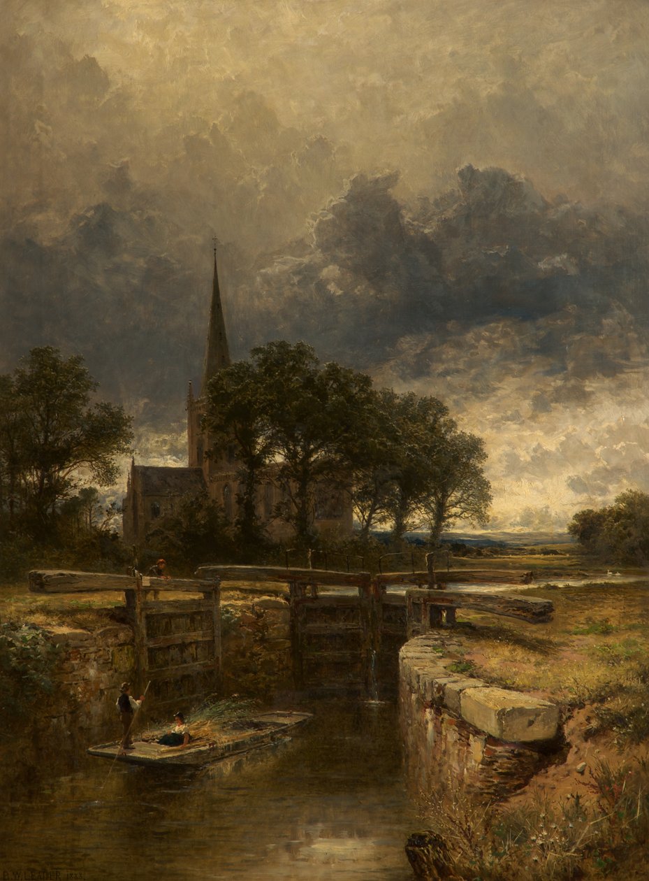 Stratford-on-Avon kirke og lås av Benjamin Williams Leader