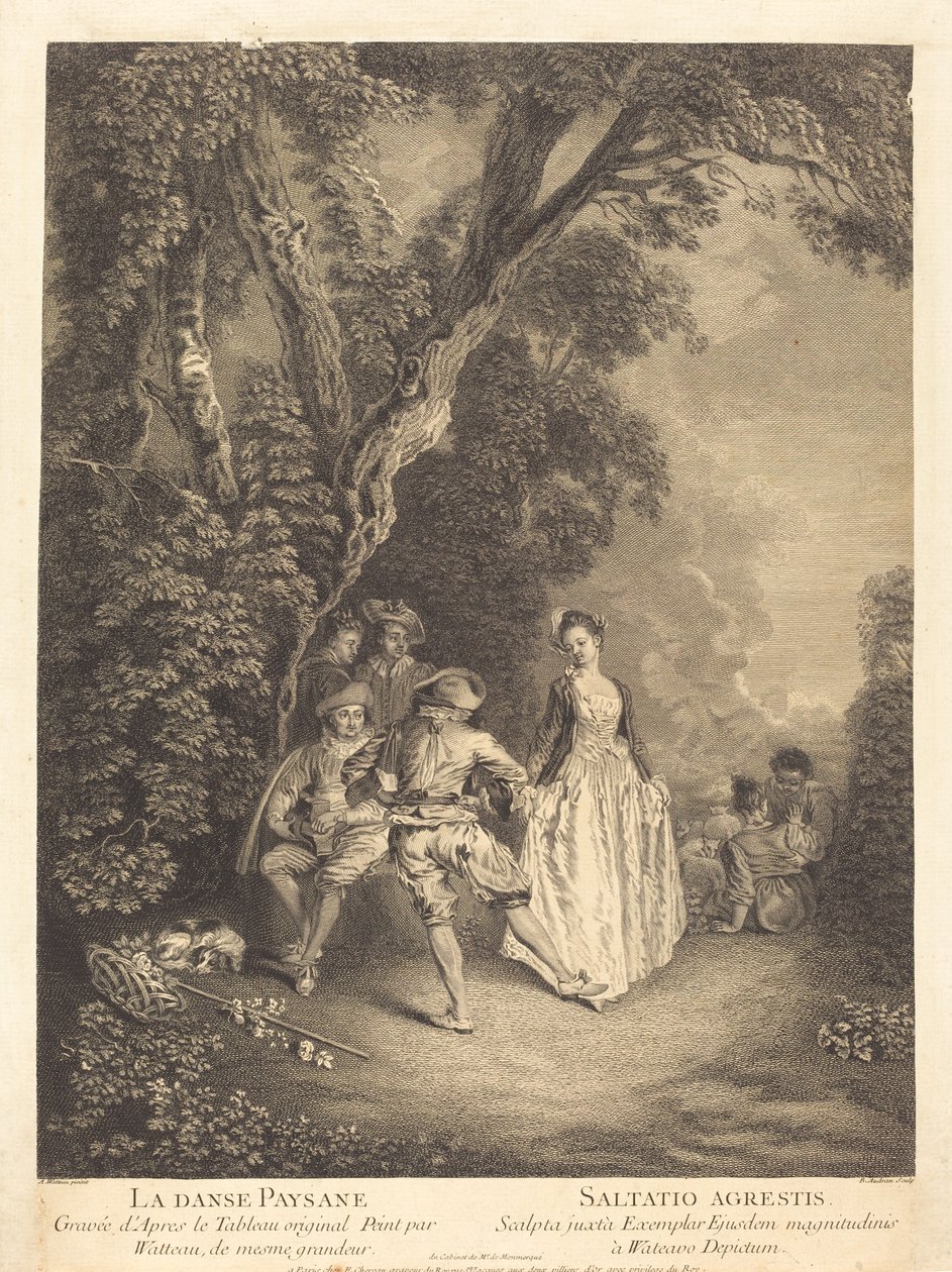 Bondedansen av Benoît Audran II after Antoine Watteau