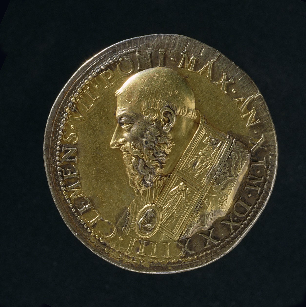 Portrettmedalje av Clement VII (1523-34) 1533 (bronse) (for recto se 108639) av Benvenuto Cellini