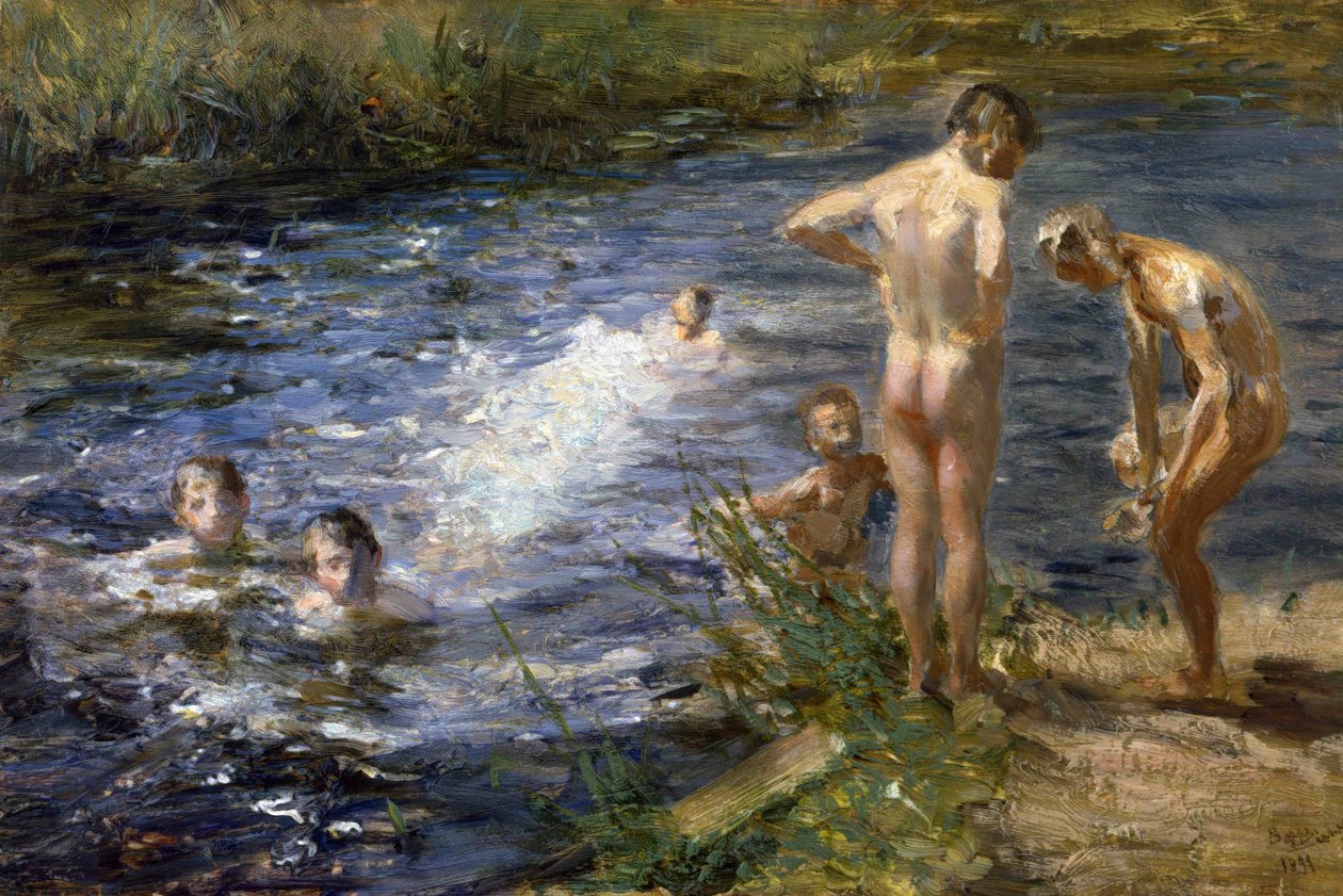 Gutter ved elven, 1899. av Beppe Ciardi