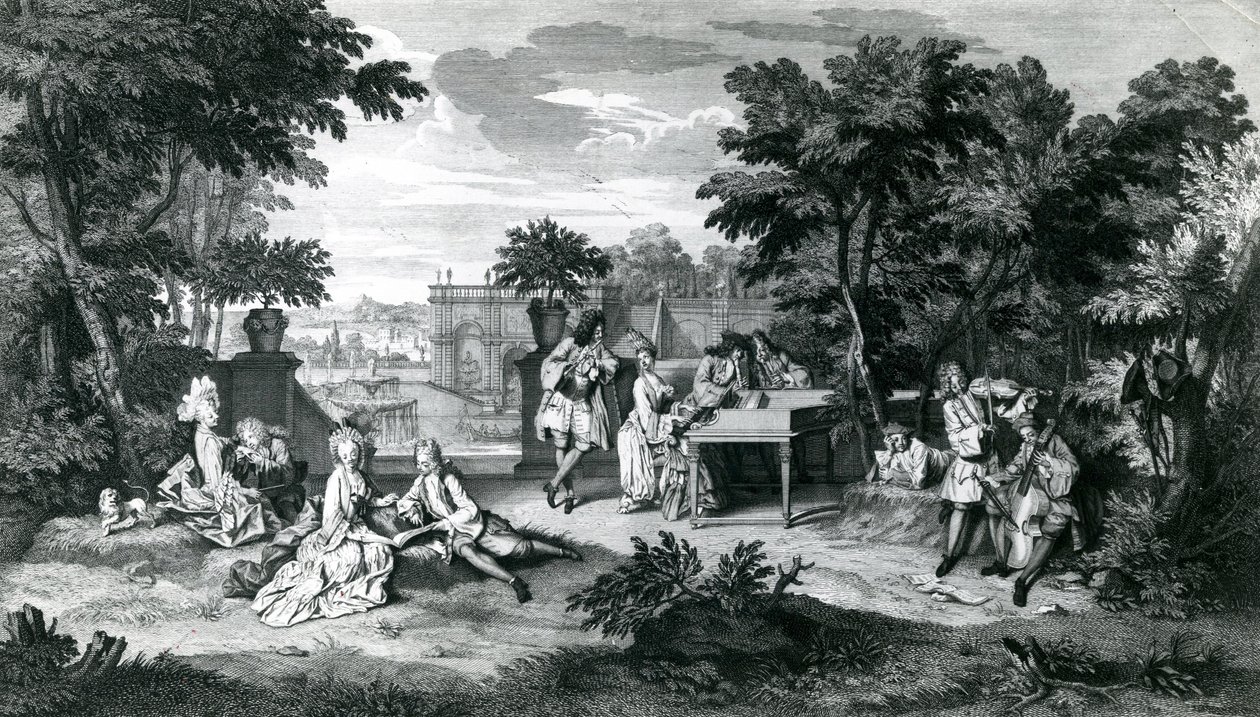 I skyggen av lundene en vakker sommerdag ... ca. 1710 av Bernard Picart
