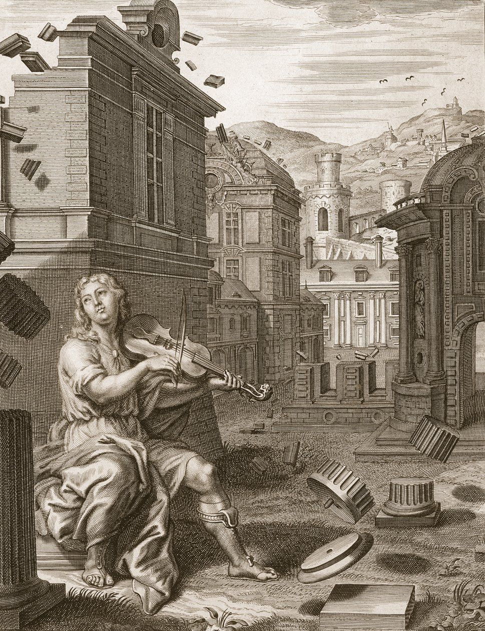 Amphion Builds the Walls of Theben by the Music of his Lyre, 1731 av Bernard Picart