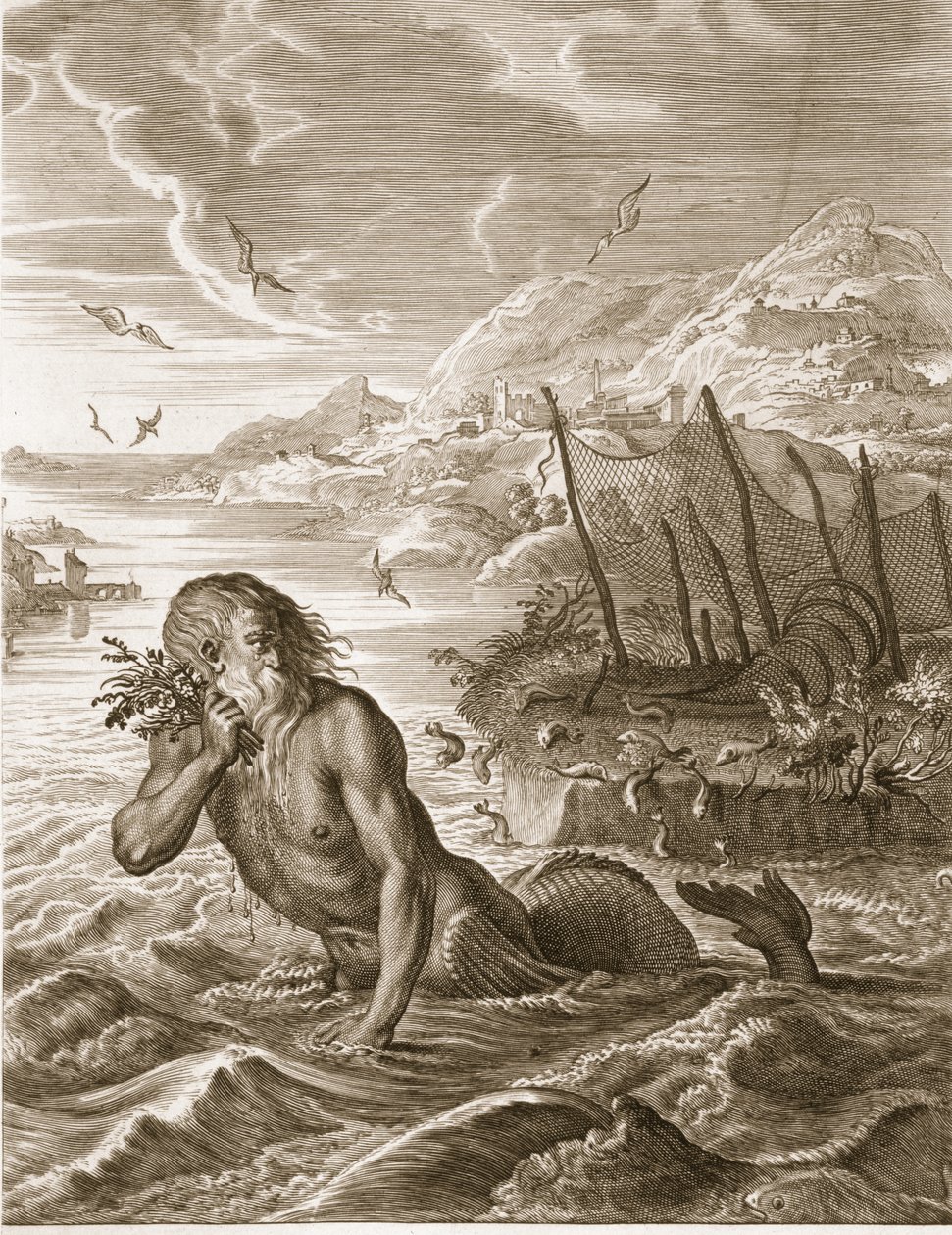 Glaucus forvandlet til en havgud, 1731 av Bernard Picart