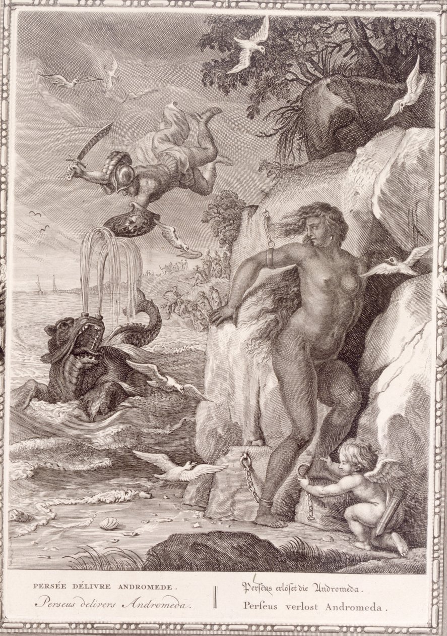 Perseus leverer Andromeda fra sjømonsteret, 1731 av Bernard Picart