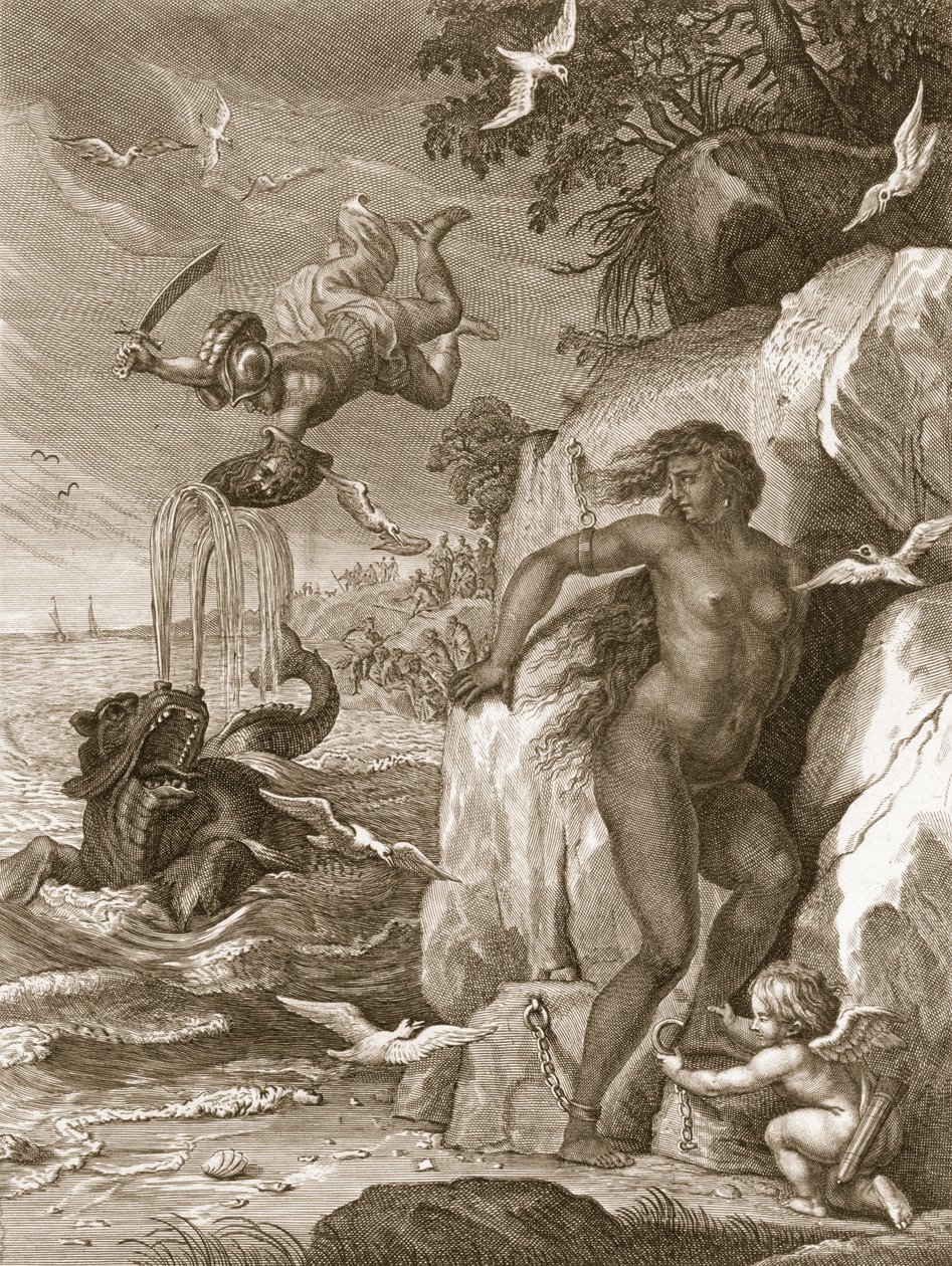 Perseus leverer Andromeda fra sjømonsteret, 1731 av Bernard Picart