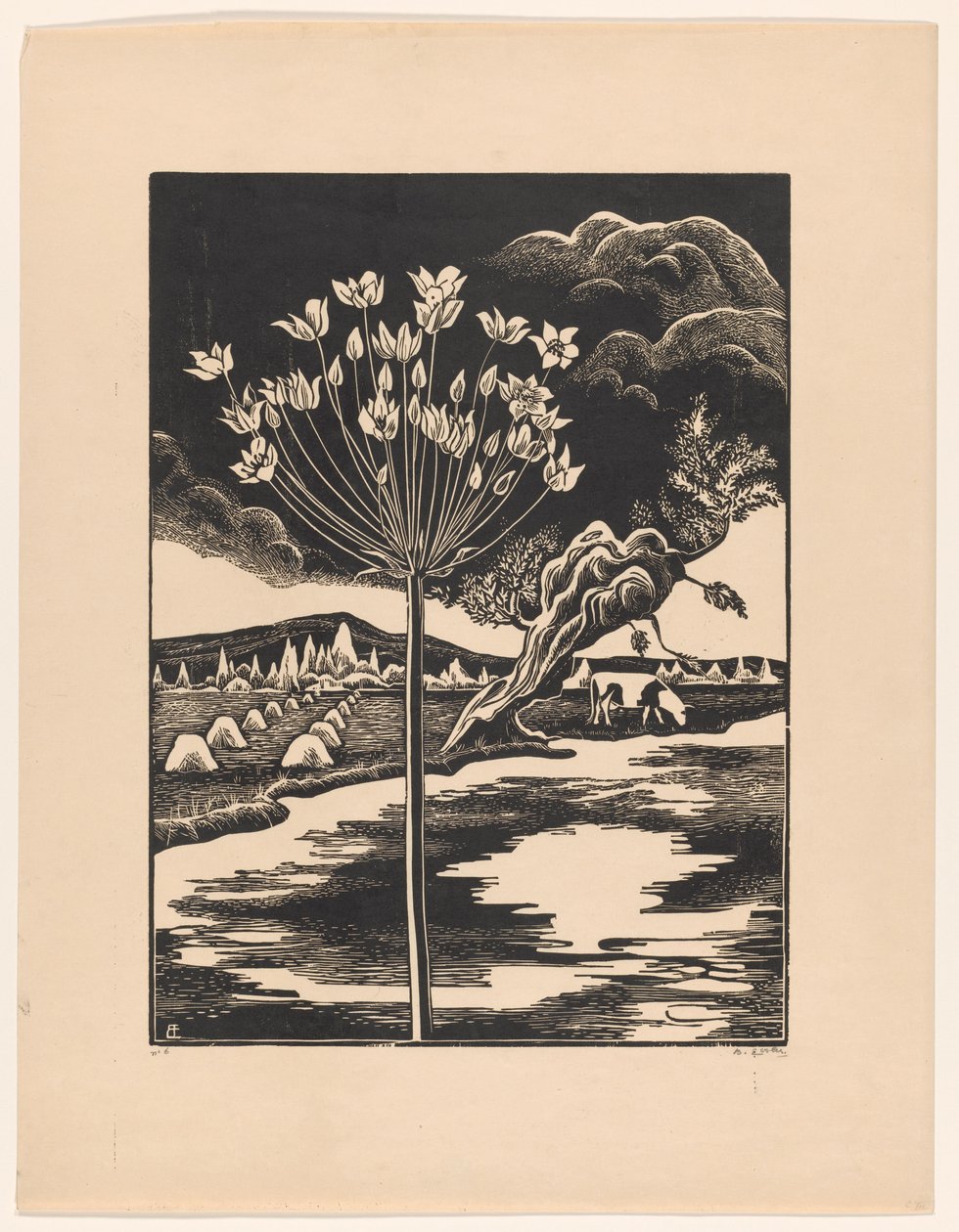 Svaneblomst i et landskap av Bernard Essers (signed by artist)