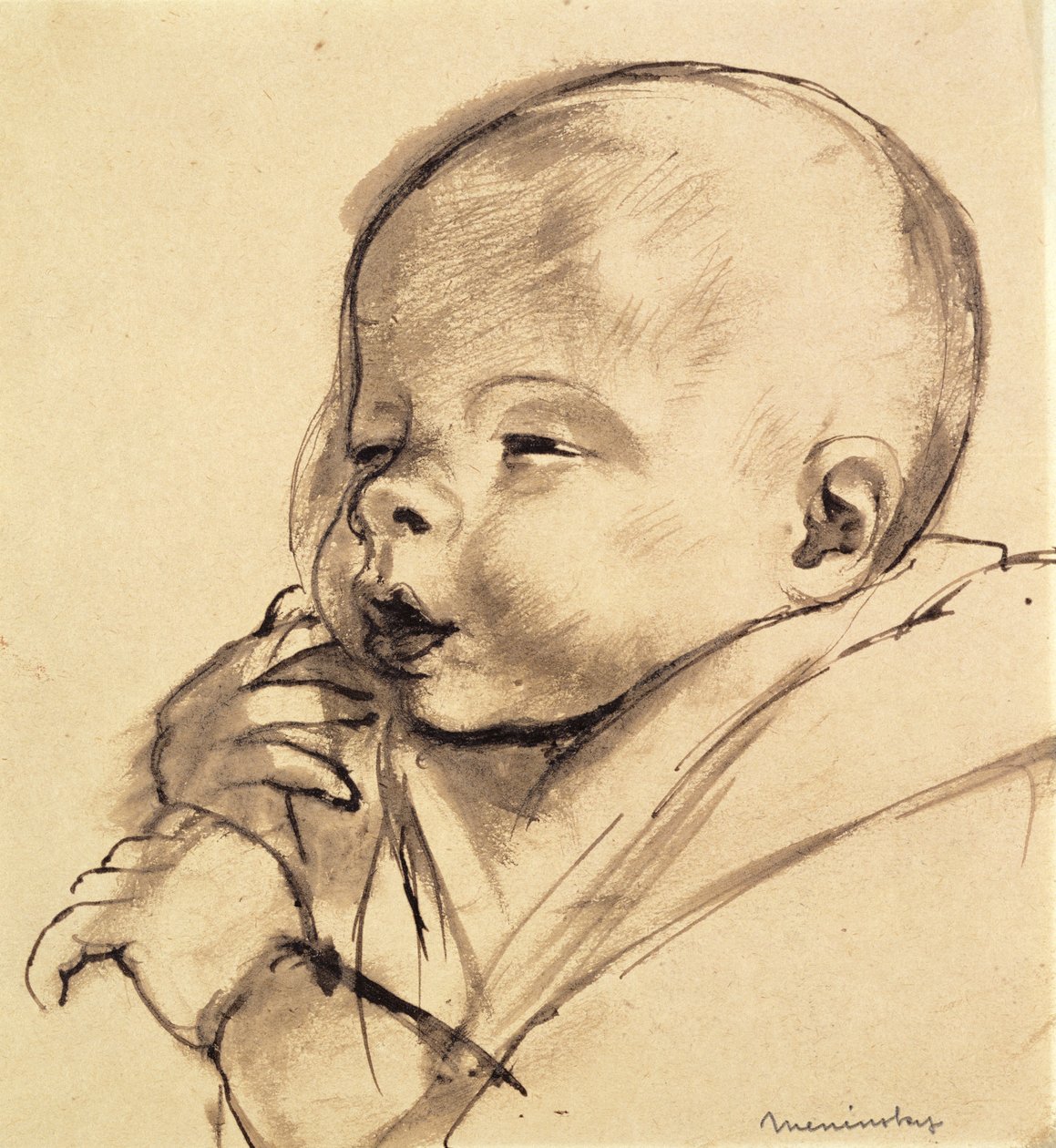 A Baby (penn- og blekkvask på papir) av Bernard Meninsky