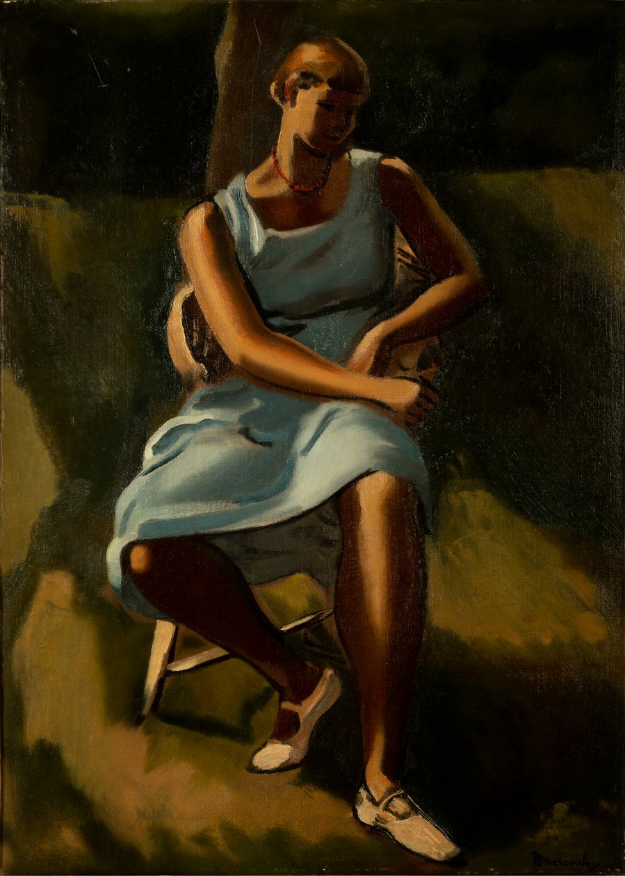 Sittende kvinnefigur (olje på lerret) av Bernard Meninsky