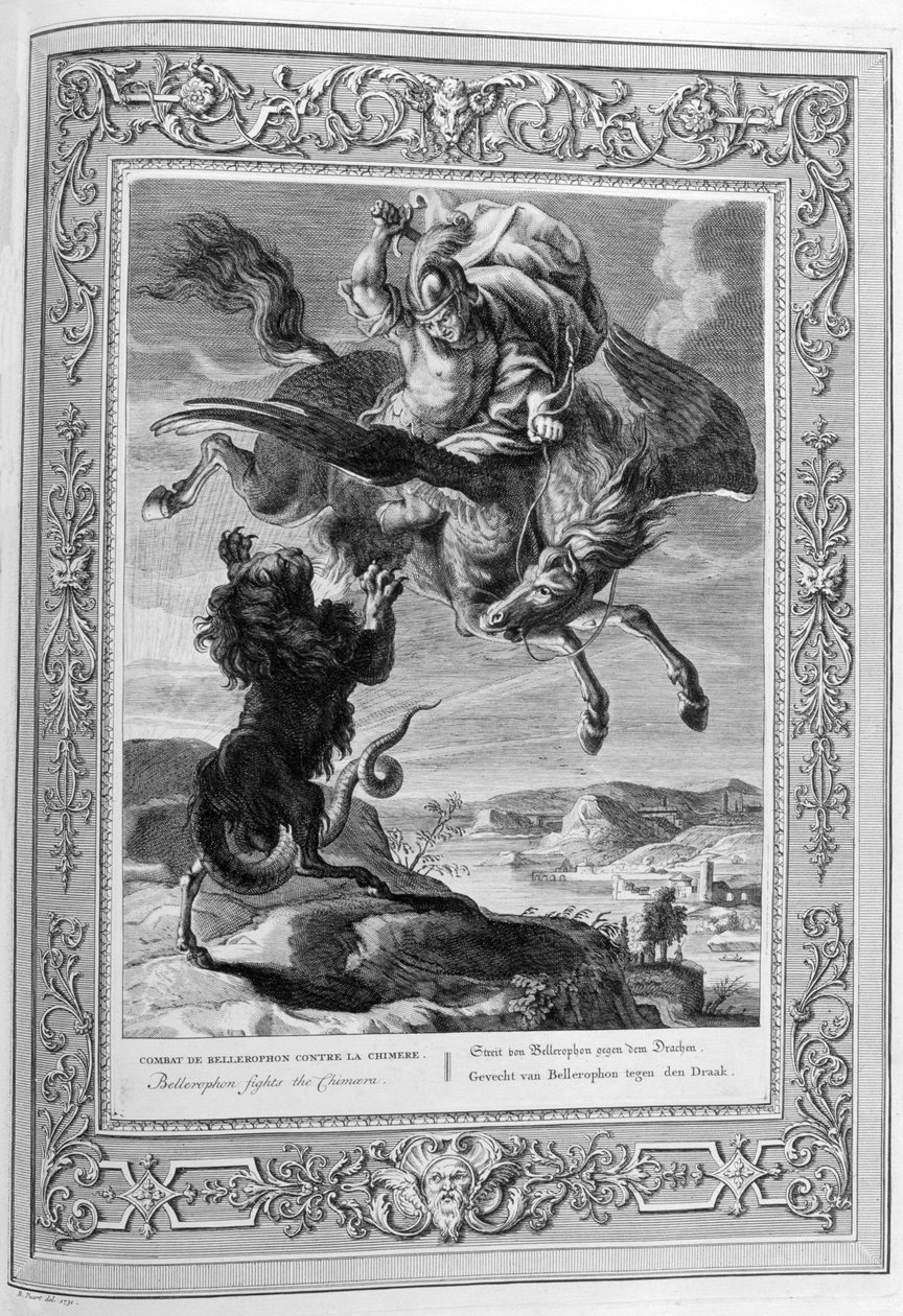 Chimera drept av Bellerophon (gravering) av Bernard Picart