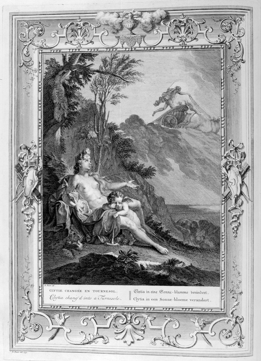 Clytia forvandlet til en Turnesole, 1733 av Bernard Picart