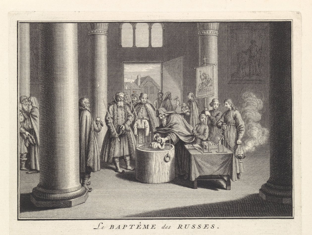 Barnedåp i Russland, 1732 av Bernard Picart