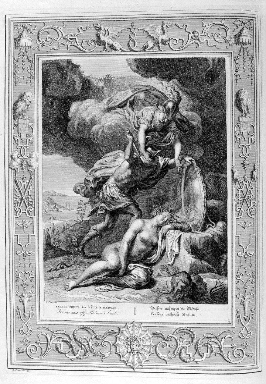 Perseus kutter av Medusas hode, 1733 av Bernard Picart