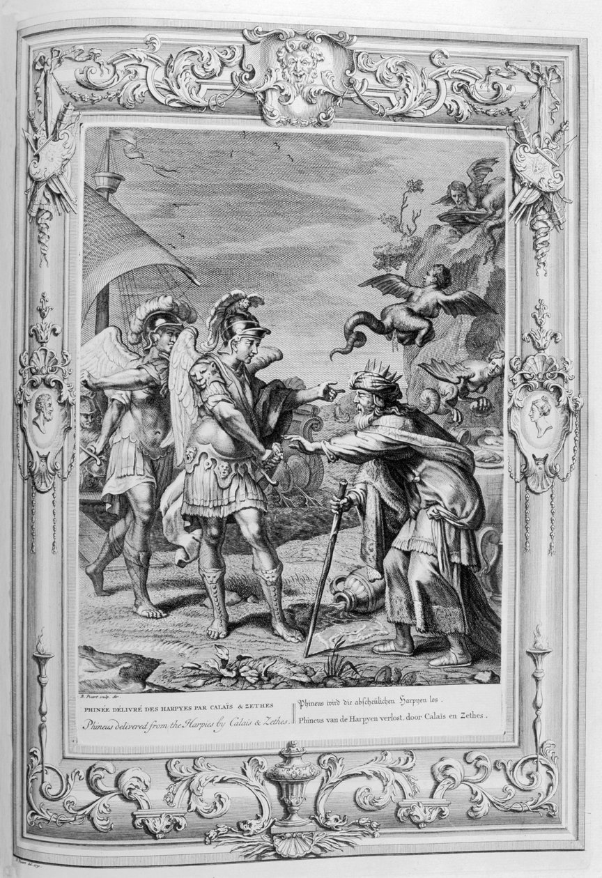 Phineus and the Harpies (gravering) av Bernard Picart