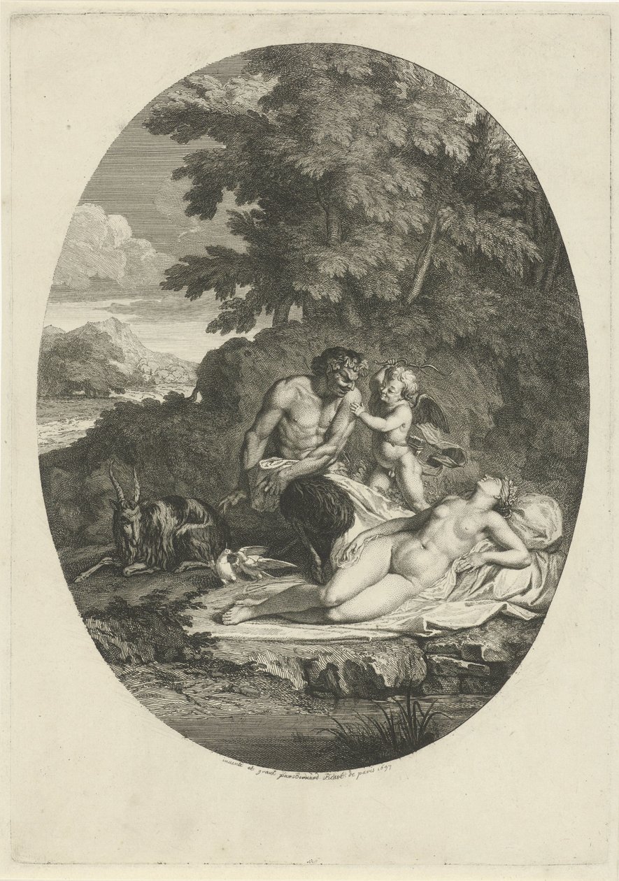 Satyr forfølger den sovende Venus av Bernard Picart