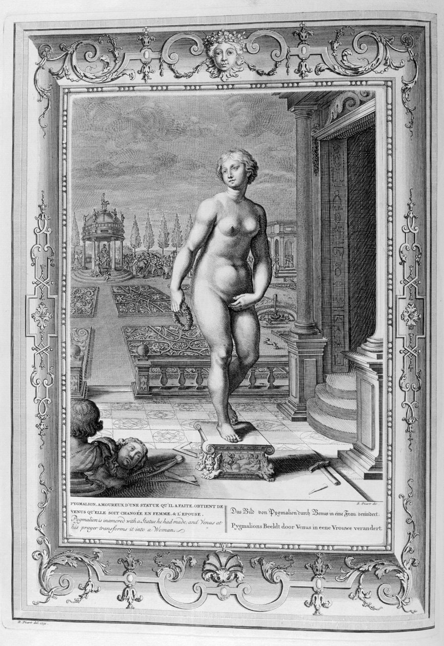 Skulpturen av Pygmalion (gravering) av Bernard Picart