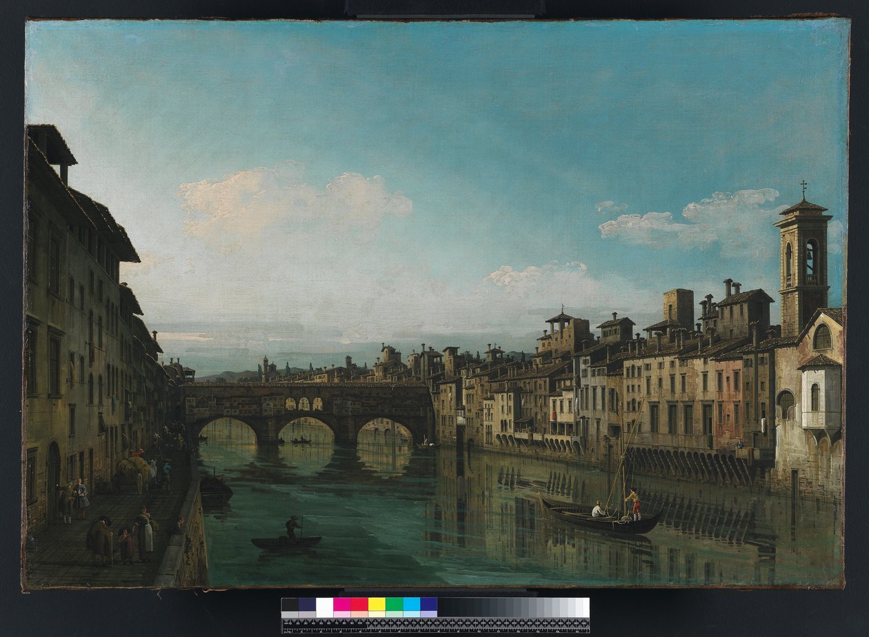 Arno i Firenze med Ponte Vecchio, ca. 1745 av Bernardo Bellotto