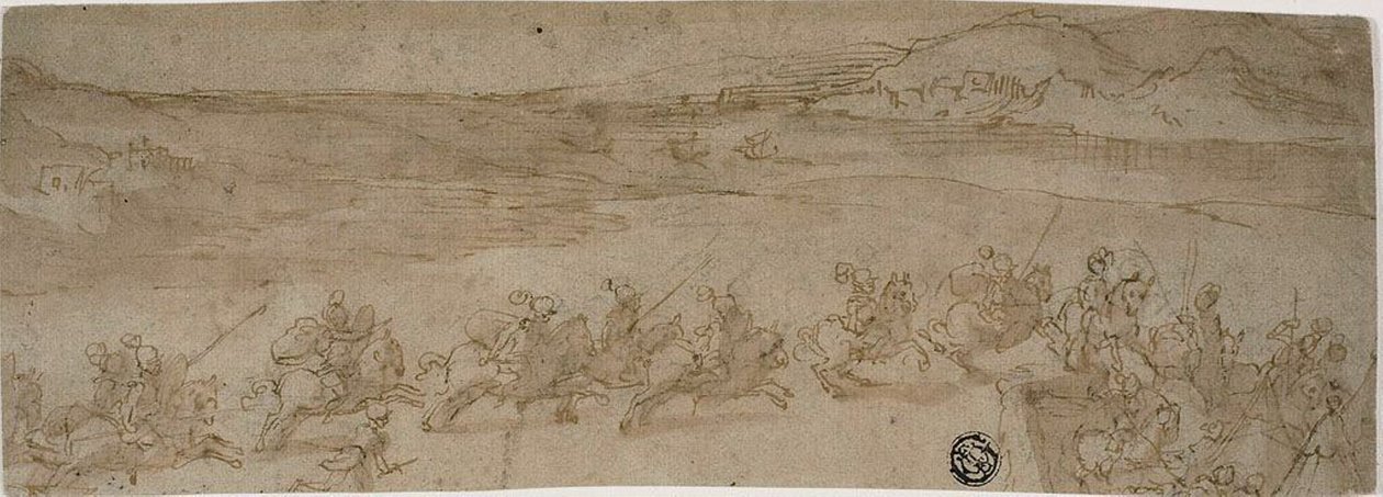 Ryttere på bredden av Bernardo Castello