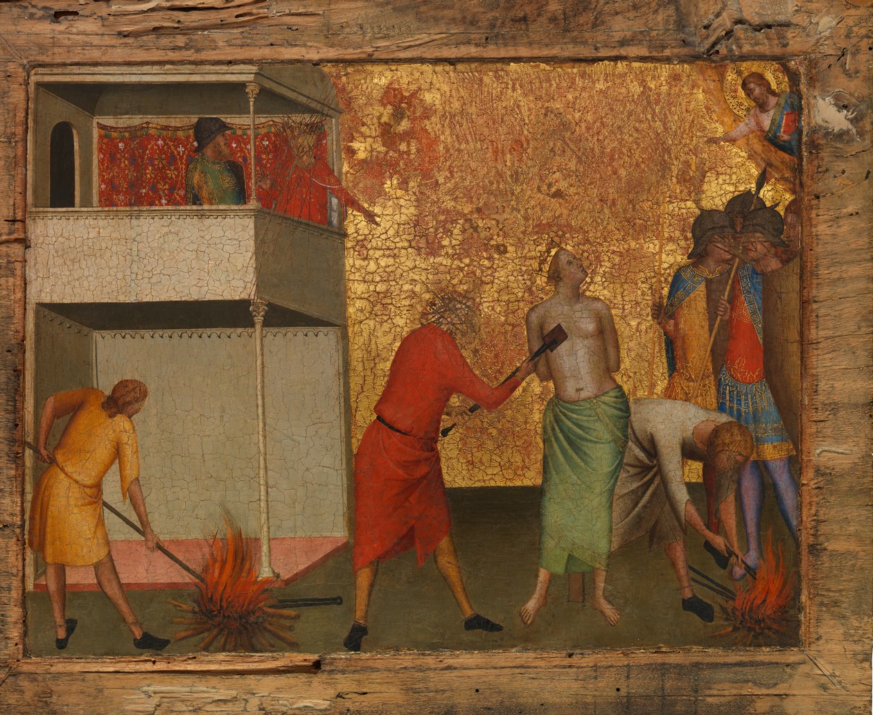 Saint Reparata torturert med rødglødende jern. av Bernardo Daddi