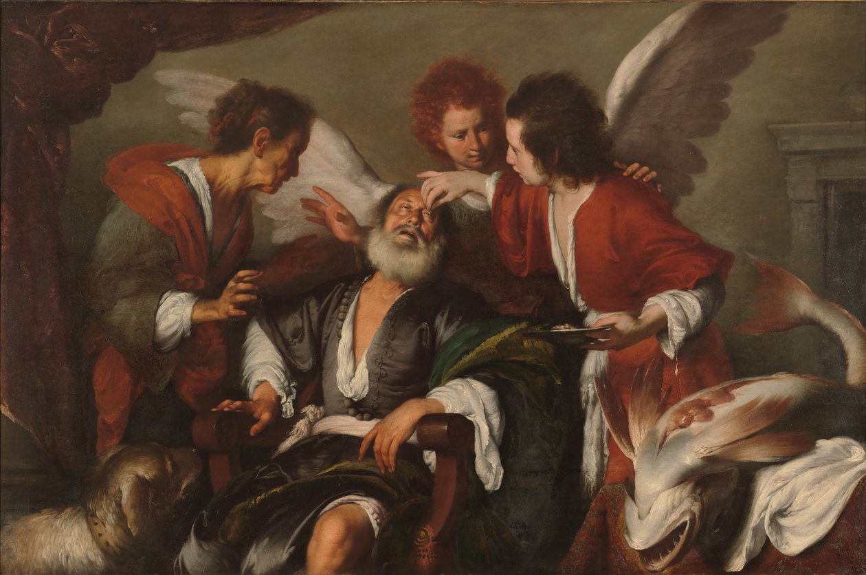 Tobias som kurerer sin fars blindhet av Bernardo Strozzi