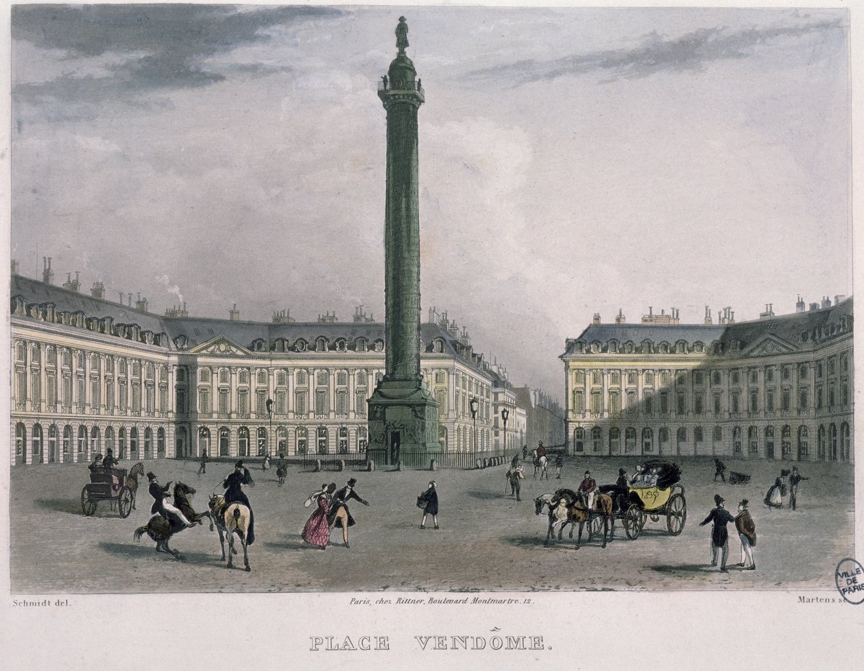 Place Vendome, 1832 (fargegravering) av Bernhard Schmidt