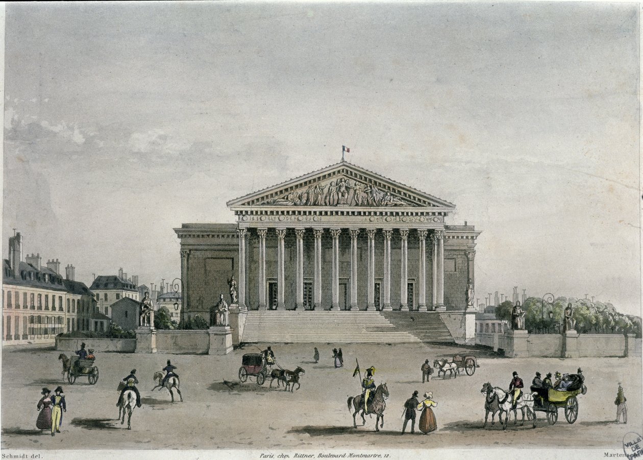 Deputertkammeret, Paris, 1832 (fargegravering) av Bernhard Schmidt