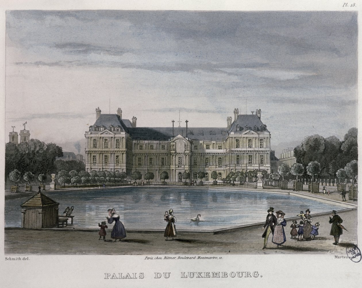 Luxembourg-palasset, 1832 (fargegravering) av Bernhard Schmidt