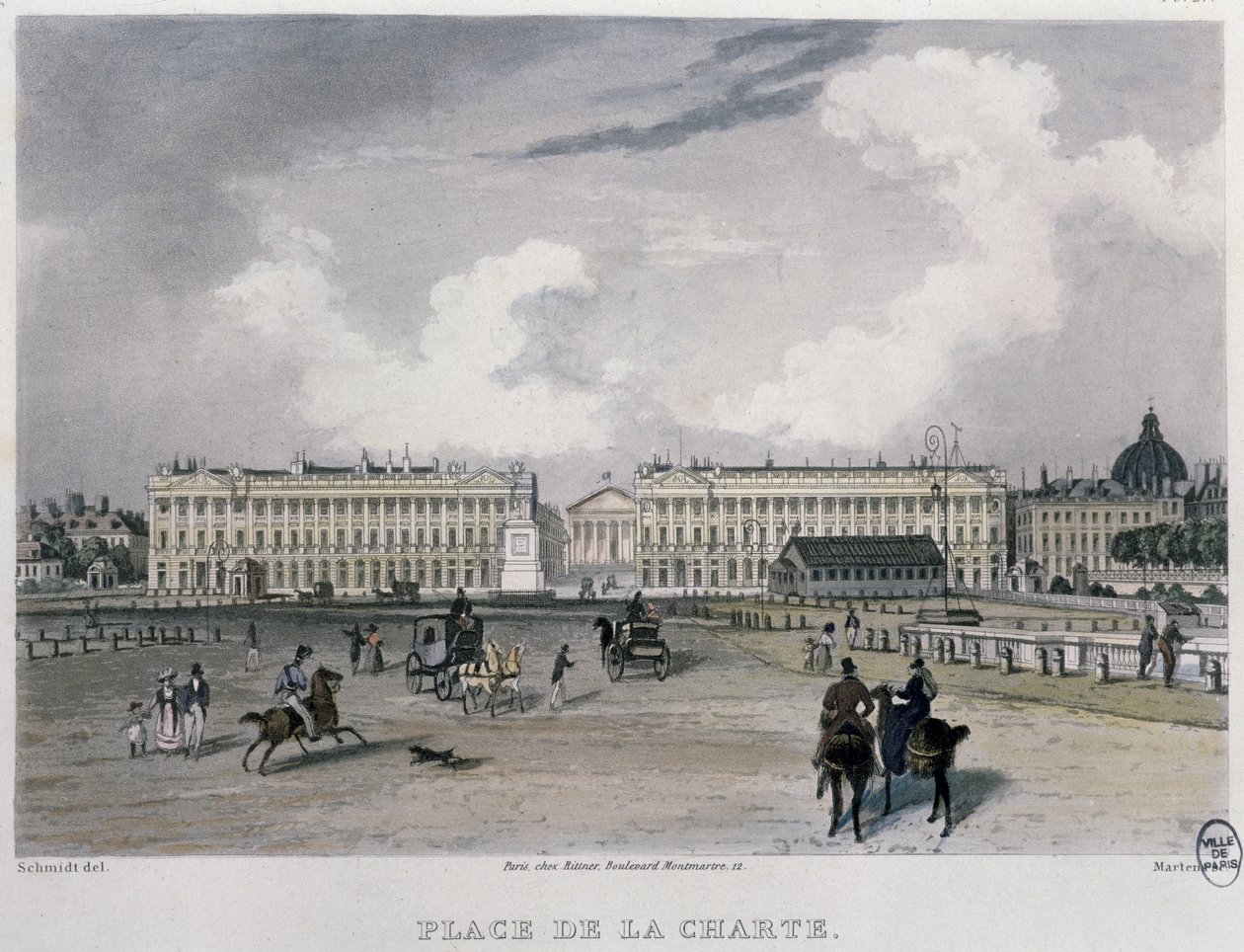 Place de la Concorde, Paris, 1832 (fargegravering) av Bernhard Schmidt