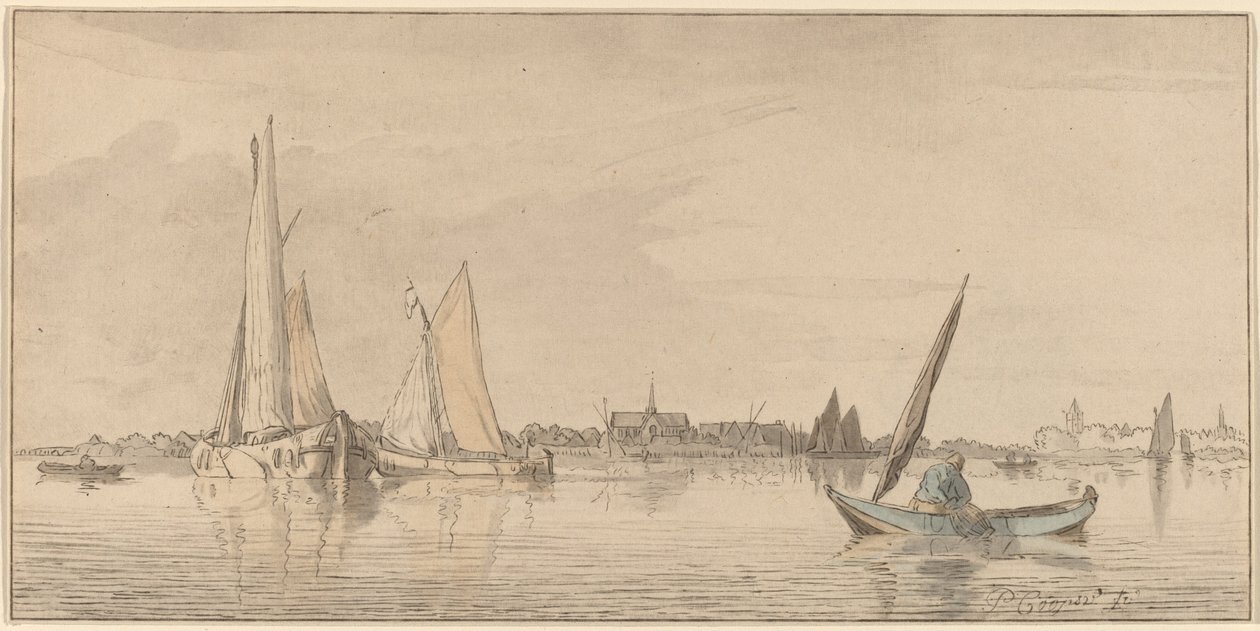 Elv med by, 1775. av Bernhard Schreuder